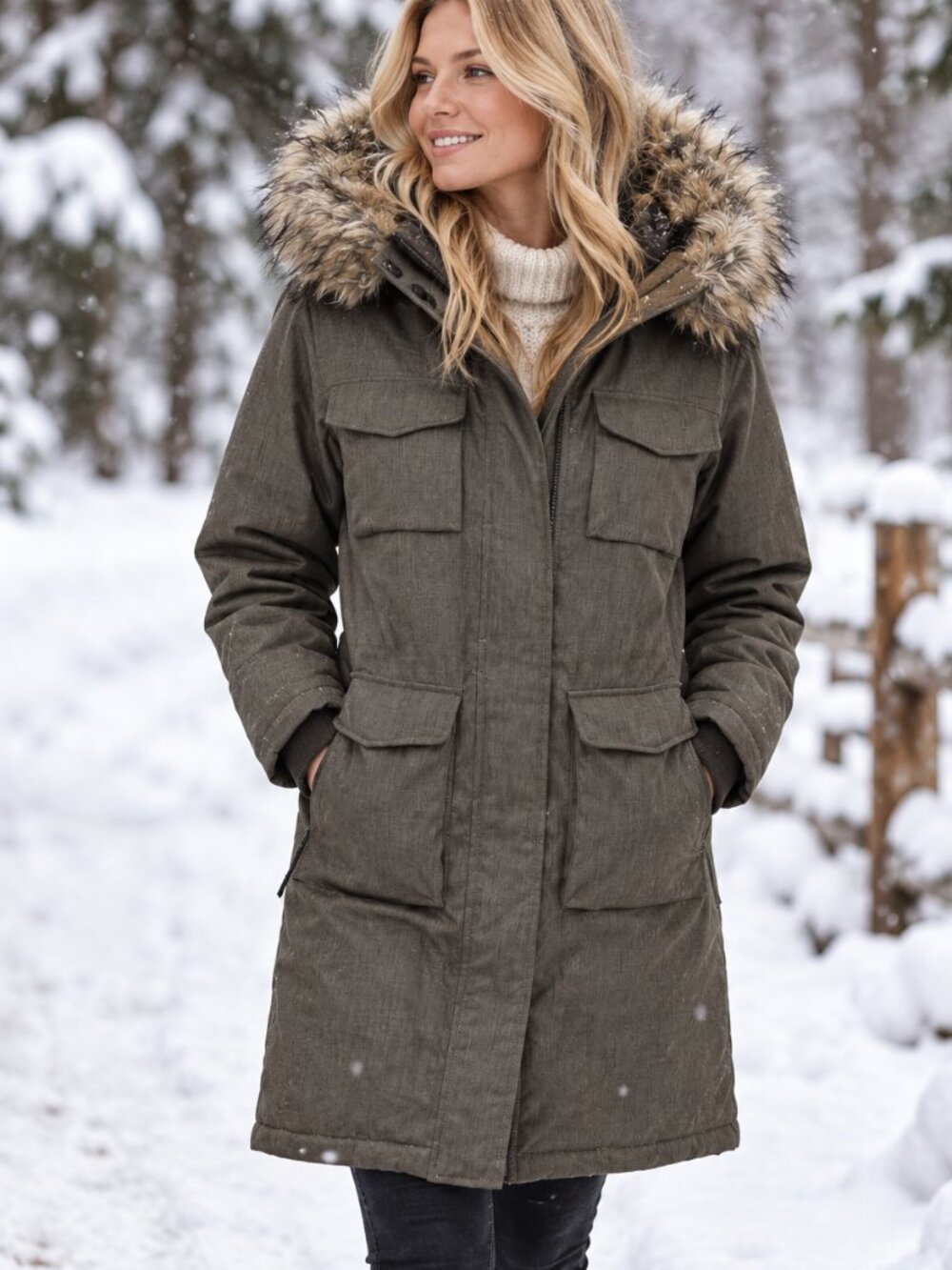 Aritzia TNA Blackcomb Parka Coat Winter Jacket Fur Lined Hooded Green Size Small
